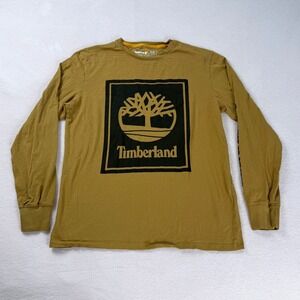 Timberland Long Sleeve T-Shirt Mens M Tan Brown Graphic Logo Cotton Regular Fit